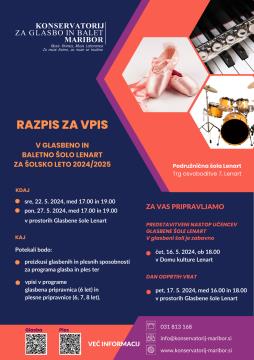 Razpis za vpis v glasbeno in baletno šolo Lenart za šolsko leto 2024/2025